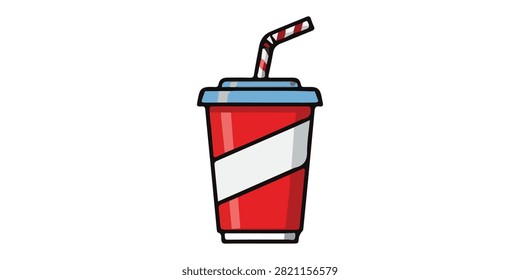 Bright disposable beverage cup with straw, featuring bold striped pattern, ideal for refreshment or takeaway beverage themes