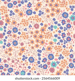 Bright Ditsy Flowers Decorative seamless pattern. Repeating background. Tileable wallpaper print.