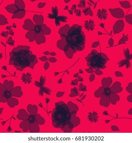 Bright ditsy monochrome floral pattern. Seamless vector background.
