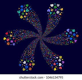 Bright Divorce explosion motion on a dark background. Psychedelic burst created from randomized divorce objects.