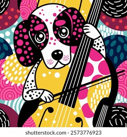 Bright dog plays the violin