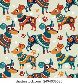  bright dogs on a light background