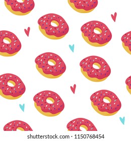 Bright donut seamless pattern with hearts