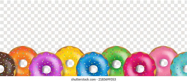 Bright Donuts Border Isolated With Transparent Background With Gradient Mash, Vector Illustration