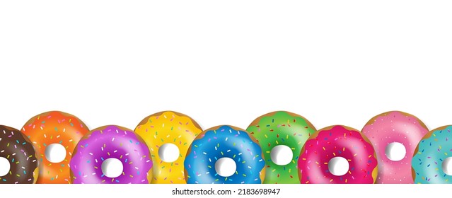 Borde De Donuts Luminosos Aislados Con Fondo Blanco Con Mash De Gradiente, Ilustración Vector