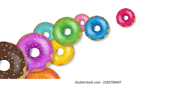 Bright Donuts Border Isolated And White Background With Gradient Mash, Vector Illustration