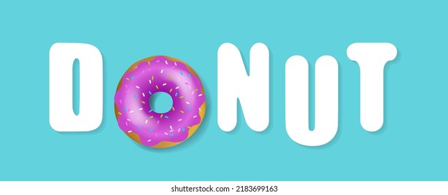 Bright Donuts Isolated Mint Background With Gradient Mash, Vector Illustration