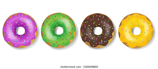 Bright Donuts Isolated White Background With Gradient Mash, Vector Illustration
