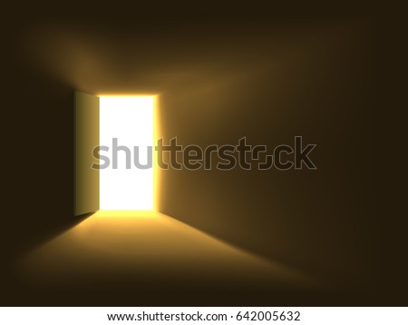 Bright doorway light background. Light shining through the opened door.