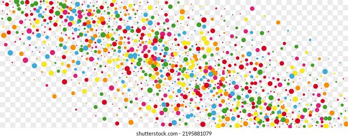 Bright Dot Background Transparent Vector. Polka Decoration Template. Multicolored Holiday. Rainbow Geometric Wallpaper. Circle Eve Design.