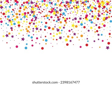 Bright Dot Background White Vector. Geometric Fest Design. Colorful Fiesta. Multicolored Confetti Group. Circle Birthday Frame.
