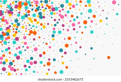 Bright Dot Carnaval Vector Transparent Background. Festival Rain Background. Decoration Round Postcard. Rainbow Confetti Carnival Banner.