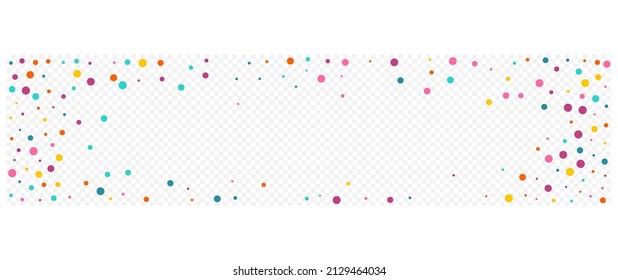 Bright Dot Decoration Vector Panoramic Transparent Background. Festival Circle Card. Fun Round Pattern. Multicolored Dust Celebrate Banner.