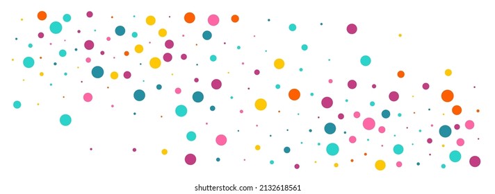 Bright Dot FallingFestive Vector Panoramic White Background. Carnival Rain Background. Carnaval Round Card. Color Confetti Transparent Banner.