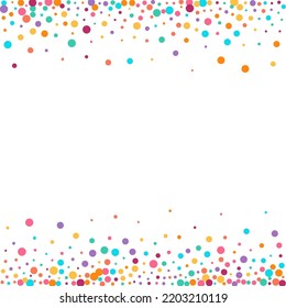 Bright Dot FallingFestive Vector White Background. Festival Confetti Banner. Fun Circle Pattern. Rainbow Polka Independence Postcard.