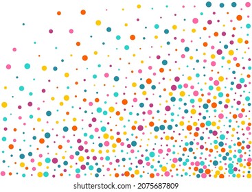 Bright Dot Happy Vector White Background. Celebrate Polka Texture. Celebration Circle Backdrop. Rainbow Confetti Decoration Background.