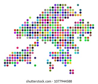 Bright Dot Hong Kong Map. Vector geographic map in bright colors on a white background. Colored vector composition of Hong Kong Map constructed of regular circle pixels.