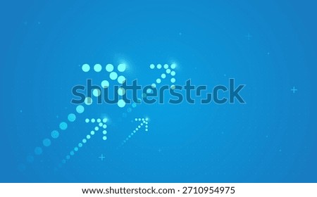 Bright dotted arrows ascending, reflecting strong business performance and progressive trends. Clean blue background with dot-formed arrows trending upward