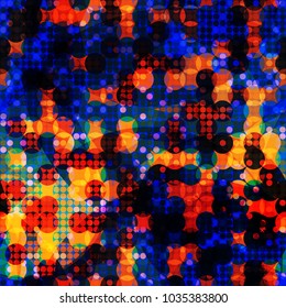 Bright dotted seamless texture. Blue, orange, yellow colors. Digital pattern. Abstract vector background for web page, banners backdrop, fabric, home decor, wrapping