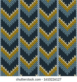 Bright downward arrow lines knit texture geometric vector seamless. Jumper knit tricot  fabric print. Scandinavian style seamless knitted pattern. Abstract xmas wallpaper.