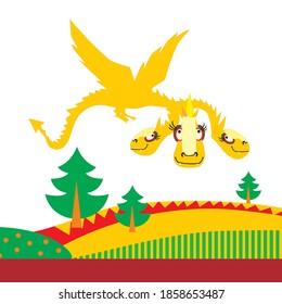 Bright Dragon in cartoon style! Vector illustration.