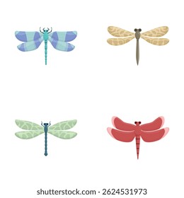 Bright dragonfly icons set cartoon vector. Various colorful dragonfly. Nature, insect