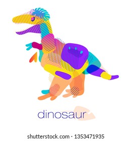 Bright drawing. Dinosaur. Cute dinosaur abstract. Juicy modern ornament. Exotic fruits, summer shades and soft lines of life figures. Gradient oval motion. Abstract abstract form composition