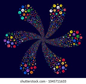 Bright Dual Head Interface spiral flower shape on a dark background. Impressive whirlpool created from scatter dual head interface items.