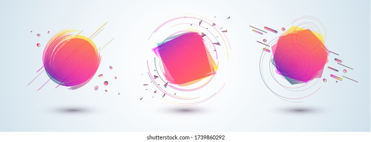 Bright duotone gradient banner for web stores shop online sale sticker promo action Set Design element Modern label tag theme business ad marketing promotion Hot summer color gradient Vector banner