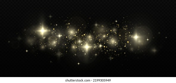 Bright dust. Festive golden luminous background with colorful lights bokeh.