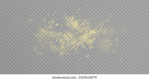Bright dust of light bokeh and glitter. Festive glowing bokeh and sparkles overlay texture for your design on transparent background. White dust particles abstract vector background.	