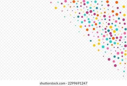 Bright Dust Top Vector Transparent Background. Decoration Dot Wallpaper. Flying Round Invitation. Rainbow Polka Christmas Banner.