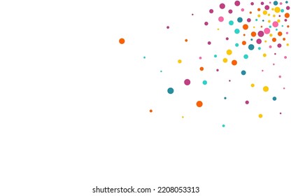 Bright Dust Top Vector White Background. Fun Dot Background. Happy Rain Design. Multicolored Confetti Carnival Postcard.