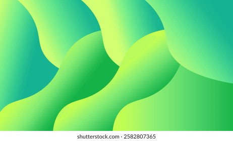 Bright and dynamic abstract design smooth green gradients wavy organic shapes. Perfect for backgrounds, web design, presentations, and printing projects a vibrant and modern aesthetic.