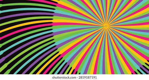 Bright and dynamic abstract pattern featuring radial gradient lines in neon colors radiating outward for creative and modern designs.
