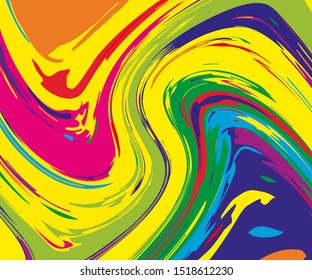 Bright dynamic background with colorful twisted wavy lines of all colors rainbow. Vector illustration. Digital graffiti 