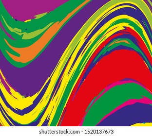 Bright dynamic background with colorful twisted wavy lines of all colors rainbow. Vector illustration. Digital graffiti 