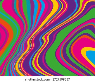 Bright dynamic background with colorful wavy twisted lines. Rainbow pattern. Wallpaper, simple background for covers, web pages and conferences, business cards. Vector illustration