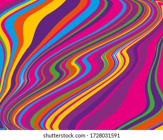 Bright dynamic background with colorful wavy twisted lines. Rainbow pattern. Wallpaper, simple background for covers, web pages and conferences, business cards. Vector illustration
