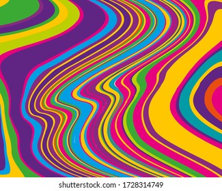Bright dynamic background with colorful wavy twisted lines. Rainbow pattern. Vector illustration