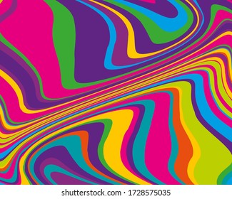 Bright dynamic background with colorful wavy twisted lines. Rainbow pattern. Wallpaper, simple background for covers, web pages and conferences, business cards. Vector illustration