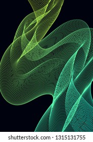 Bright dynamic background of spiral lines. Twisted lines on a dark background. Abstract pattern with waves.