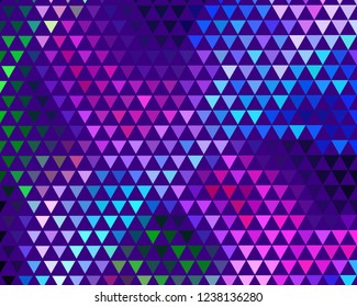 Bright dynamic background with triangles. Geometric shapes of different scale neon color. Vector illustration
