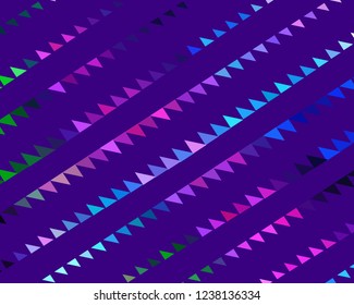 Bright dynamic background with triangles. Geometric shapes of different scale neon color. Vector illustration