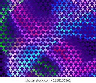 Bright dynamic background with triangles. Geometric shapes of different scale neon color. Vector illustration
