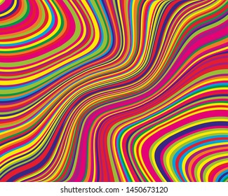 Bright dynamic background with twisted wavy lines of all colors rainbow Vector illustration