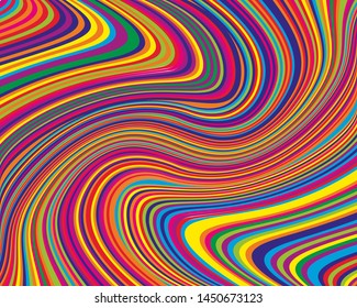 Bright dynamic background with twisted wavy lines of all colors rainbow Vector illustration
