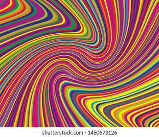 Bright dynamic background with twisted wavy lines of all colors rainbow Vector illustration