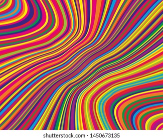 Bright dynamic background with twisted wavy lines of all colors rainbow Vector illustration