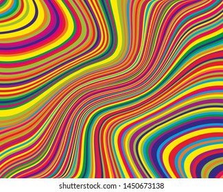 Bright dynamic background with twisted wavy lines of all colors rainbow Vector illustration